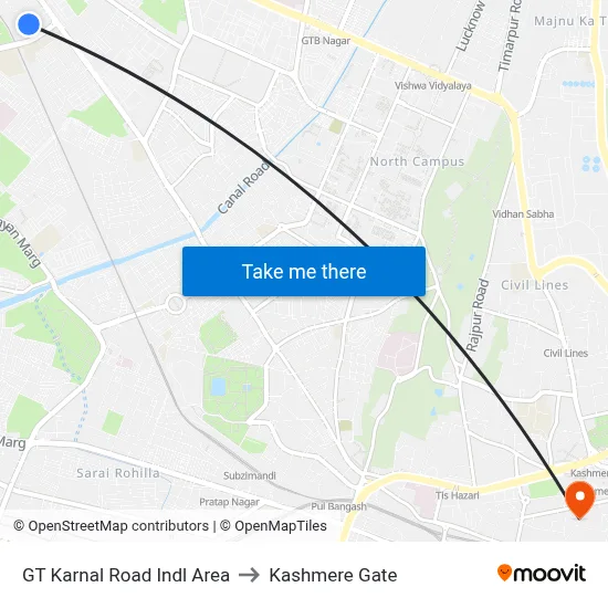 GT Karnal Road Indl Area to Kashmere Gate map