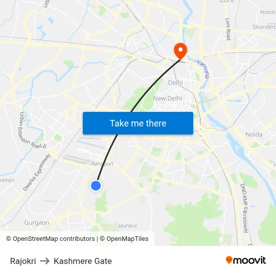 Rajokri to Kashmere Gate map