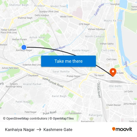 Kanhaiya Nagar to Kashmere Gate map