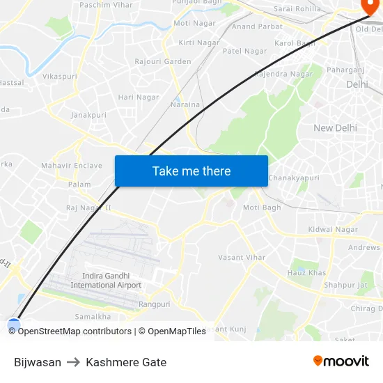Bijwasan to Kashmere Gate map