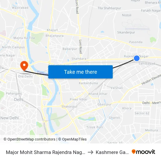 Major Mohit Sharma Rajendra Nagar to Kashmere Gate map