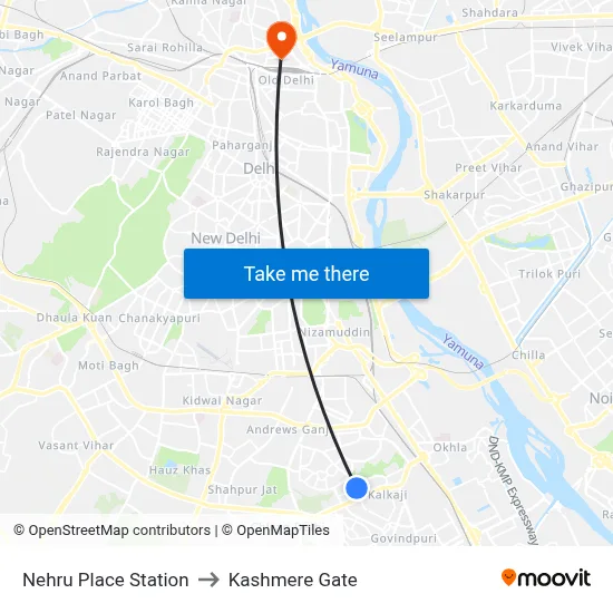 Nehru Place Station to Kashmere Gate map