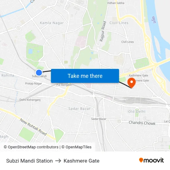 Subzi Mandi Station to Kashmere Gate map