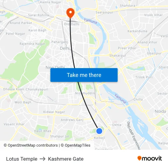 Lotus Temple to Kashmere Gate map