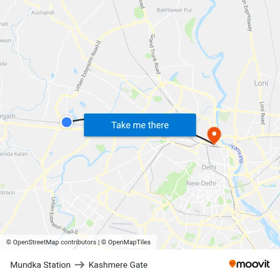 Mundka Station to Kashmere Gate map