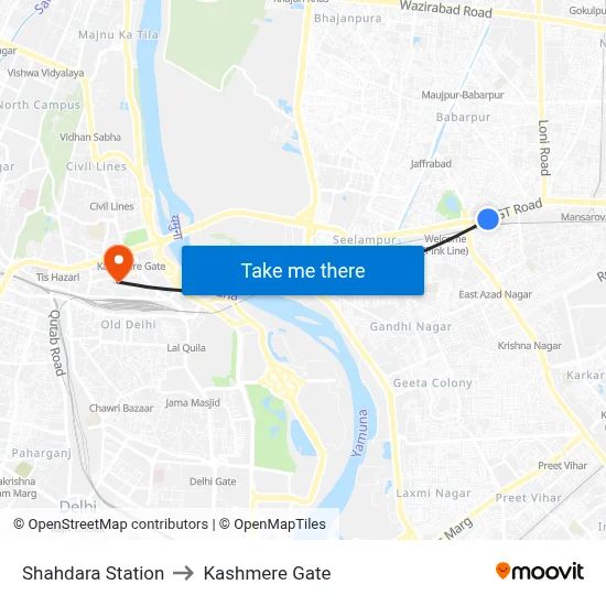 Shahdara Station to Kashmere Gate map