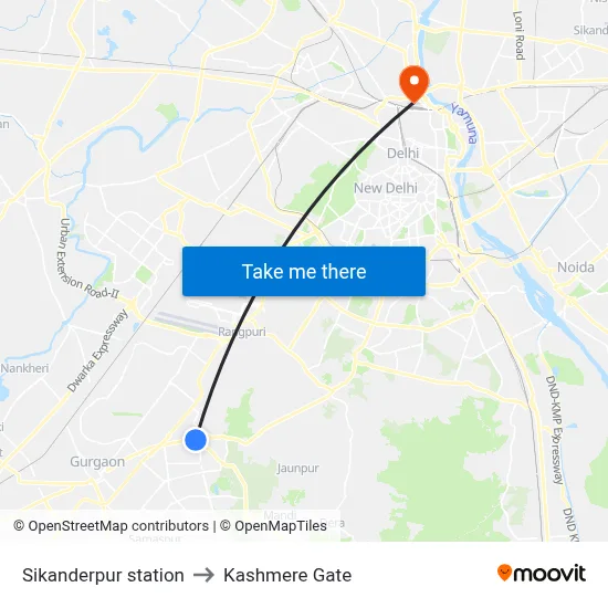 Sikanderpur station to Kashmere Gate map