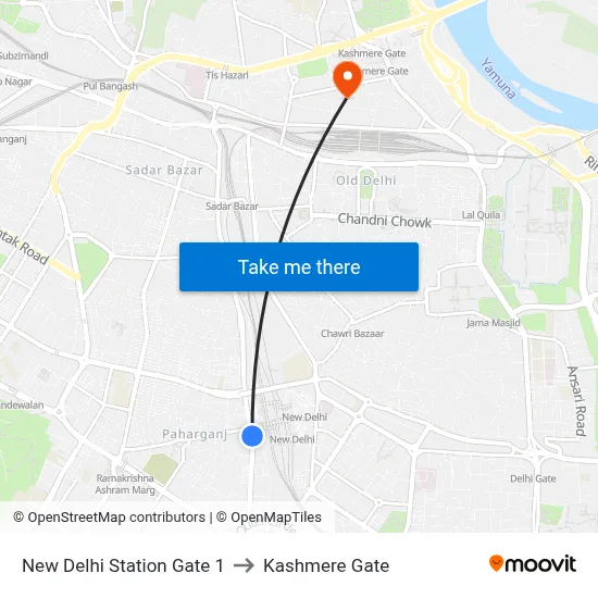 New Delhi Station Gate 1 to Kashmere Gate map