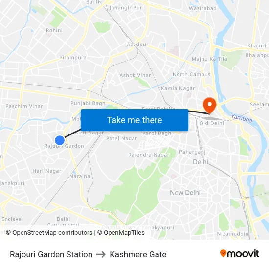 Rajouri Garden Station to Kashmere Gate map