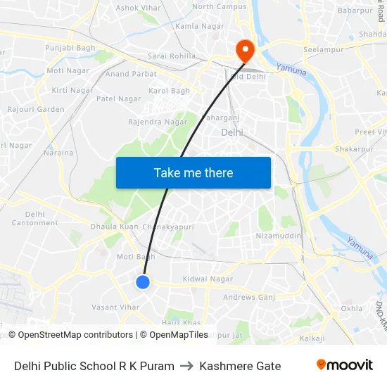 Delhi Public School R K Puram to Kashmere Gate map