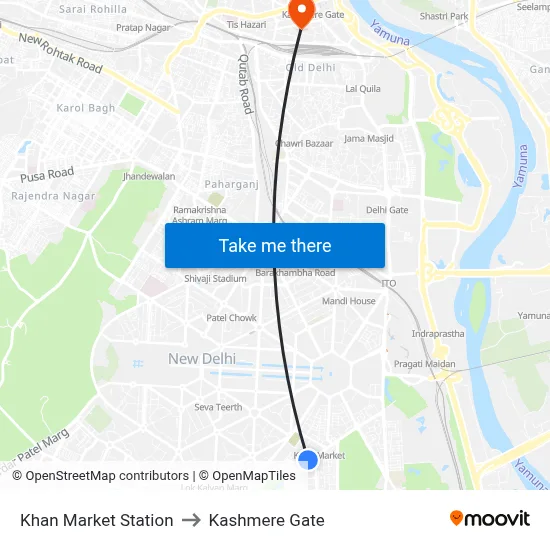 Khan Market Station to Kashmere Gate map