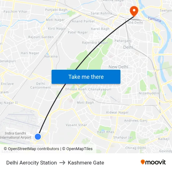 Delhi Aerocity Station to Kashmere Gate map