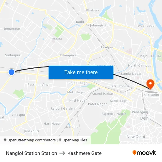 Nangloi Station Station to Kashmere Gate map