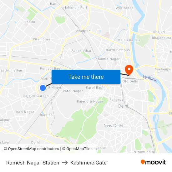 Ramesh Nagar Station to Kashmere Gate map