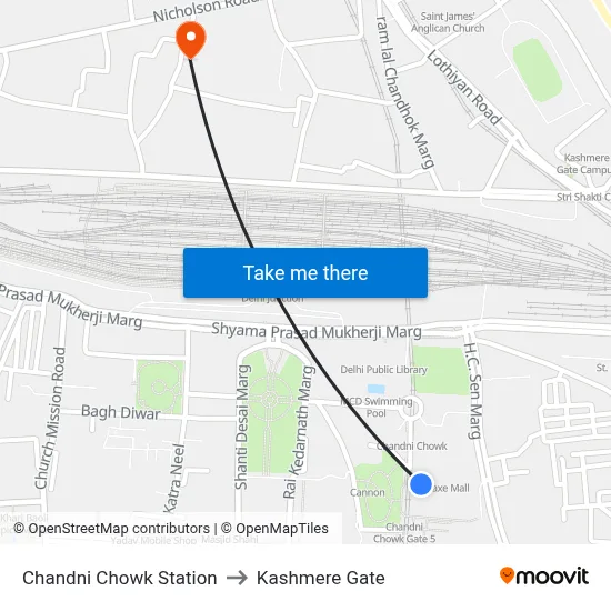 Chandni Chowk Station to Kashmere Gate map