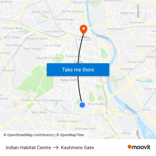 Indian Habitat Centre to Kashmere Gate map