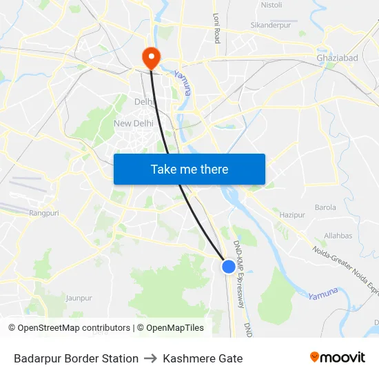 Badarpur Border Station to Kashmere Gate map