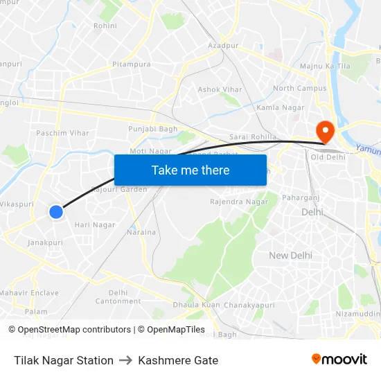 Tilak Nagar Station to Kashmere Gate map
