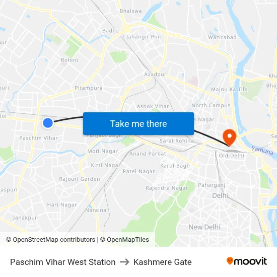 Paschim Vihar West Station to Kashmere Gate map