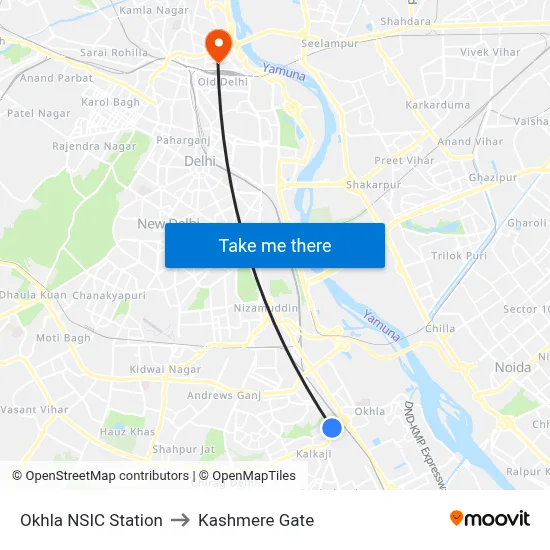 Okhla NSIC Station to Kashmere Gate map