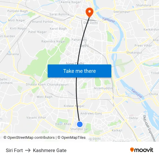 Siri Fort to Kashmere Gate map