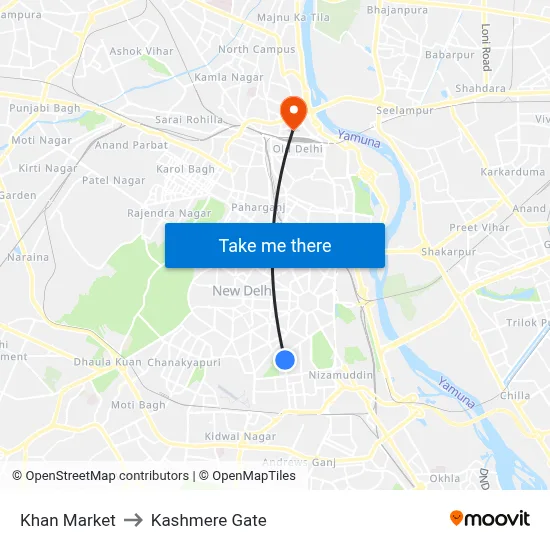 Khan Market to Kashmere Gate map