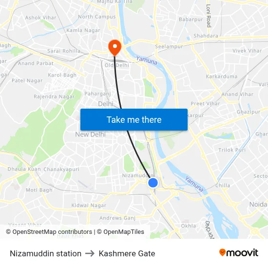 Nizamuddin station to Kashmere Gate map