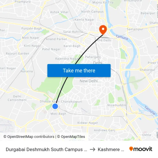 Durgabai Deshmukh South Campus Station to Kashmere Gate map