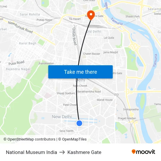 National Museum India to Kashmere Gate map
