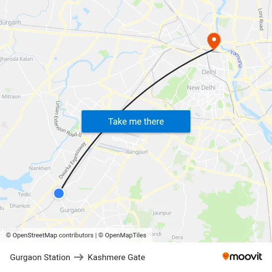 Gurgaon Station to Kashmere Gate map