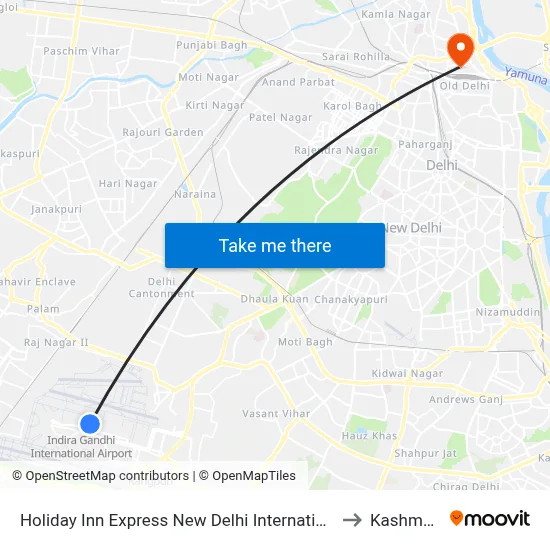 Holiday Inn Express New Delhi International Airport T3 an IHG Hotel to Kashmere Gate map