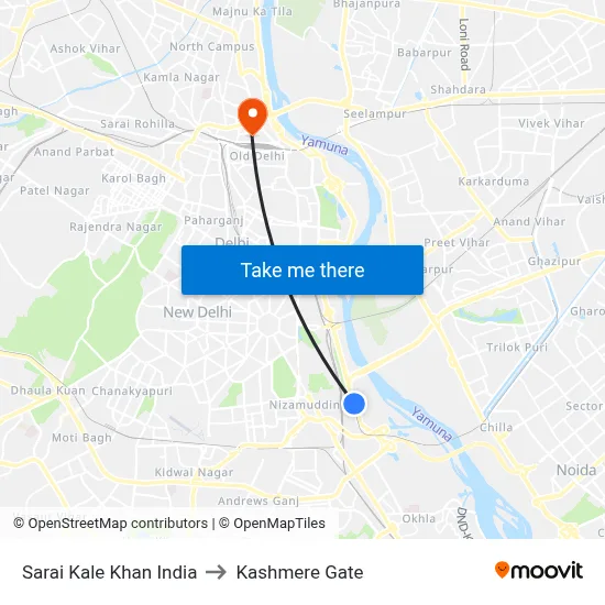 Sarai Kale Khan India to Kashmere Gate map