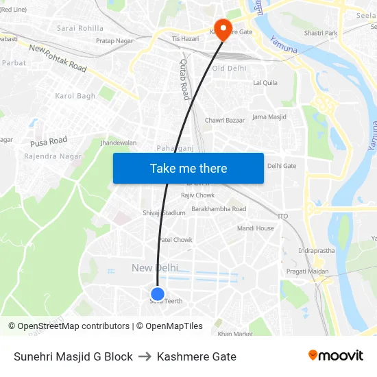 Sunehri Masjid G Block to Kashmere Gate map
