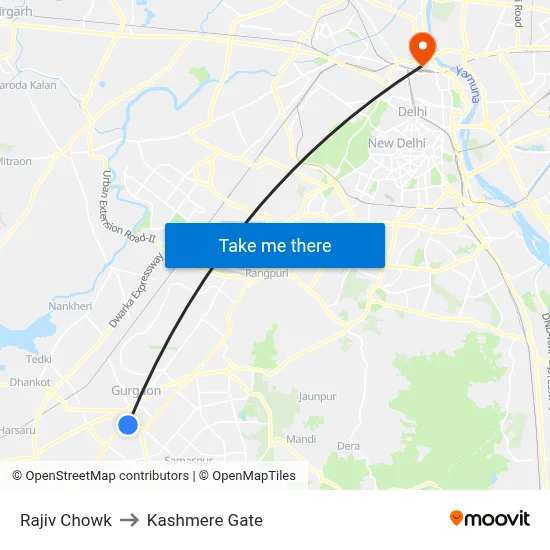 Rajiv Chowk to Kashmere Gate map