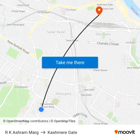R K Ashram Marg to Kashmere Gate map