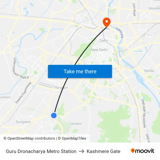 Guru Dronacharya Metro Station to Kashmere Gate map