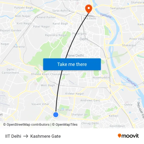 IIT Delhi to Kashmere Gate map