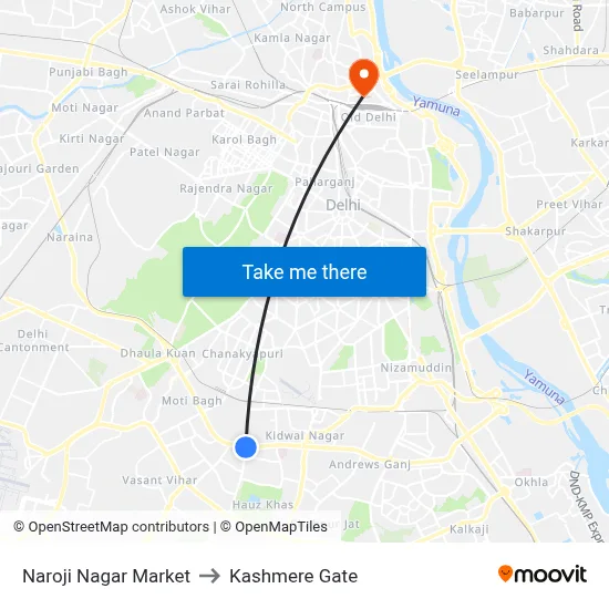Naroji Nagar Market to Kashmere Gate map