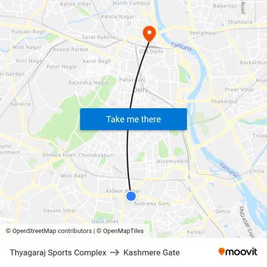 Thyagaraj Sports Complex to Kashmere Gate map