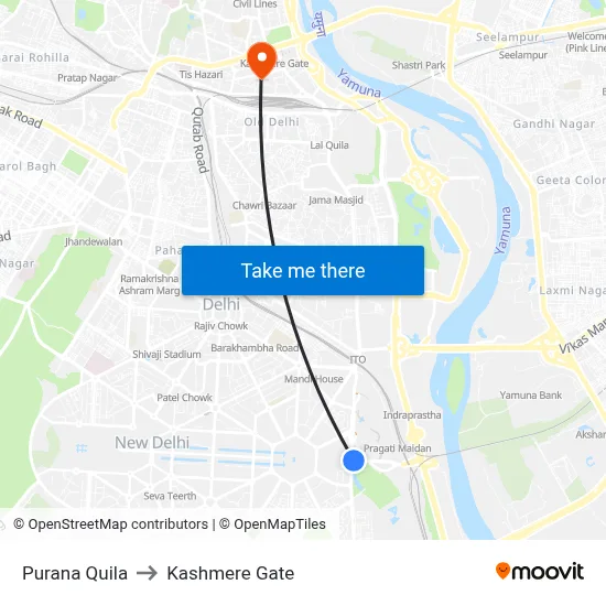 Purana Quila to Kashmere Gate map