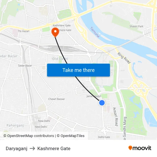 Daryaganj to Kashmere Gate map