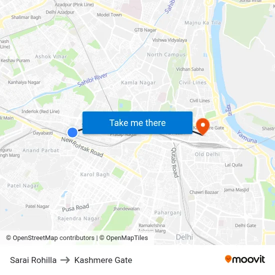 Sarai Rohilla to Kashmere Gate map