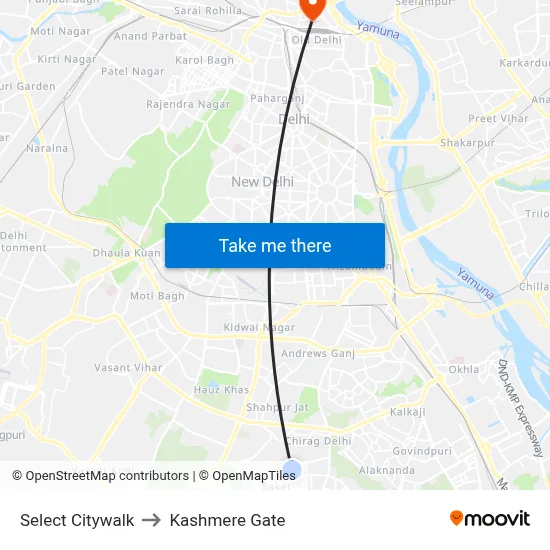 Select Citywalk to Kashmere Gate map