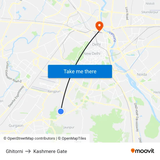 Ghitorni to Kashmere Gate map