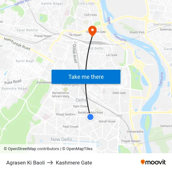 Agrasen Ki Baoli to Kashmere Gate map