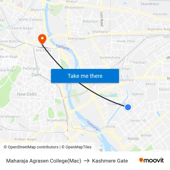 Maharaja Agrasen College(Mac) to Kashmere Gate map