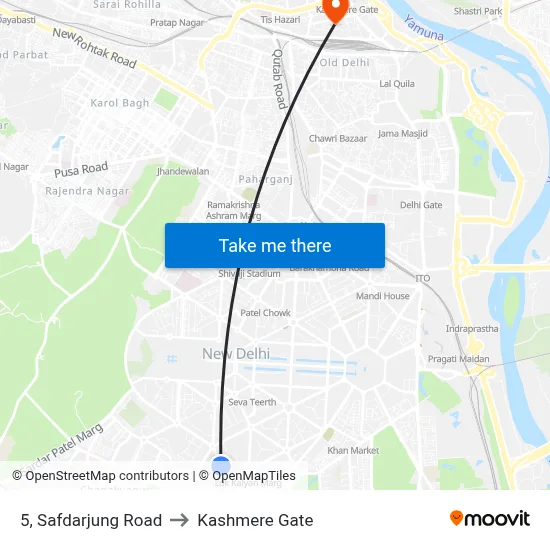 5, Safdarjung Road to Kashmere Gate map