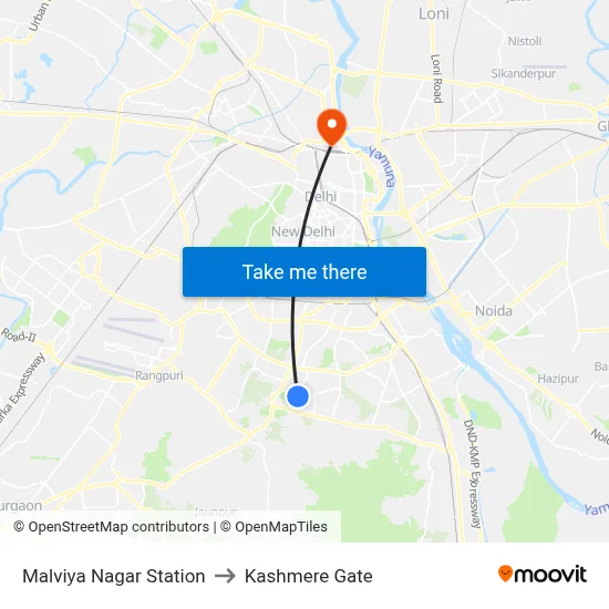 Malviya Nagar Station to Kashmere Gate map
