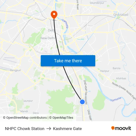 NHPC Chowk Station to Kashmere Gate map