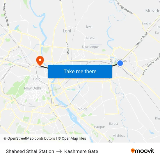 Shaheed Sthal Station to Kashmere Gate map